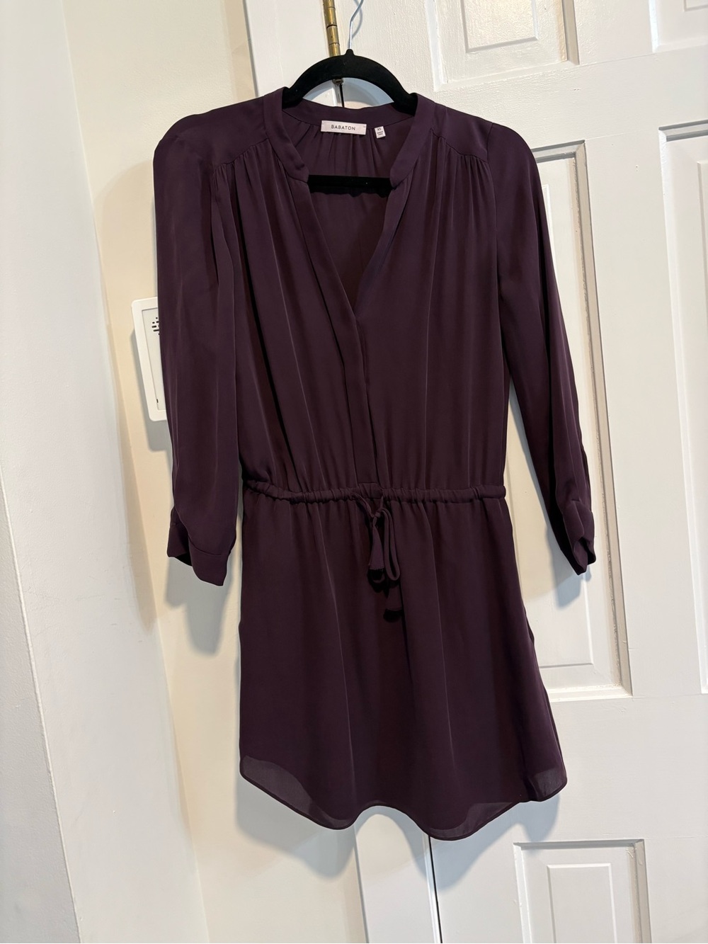 Babaton Plum V-Neck Long Sleeve Mini Dress